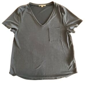 Green Envelope V-Neck Pocket Tee Top Womens L Relaxed‎ Casual Gray